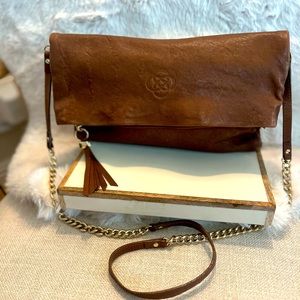 Stella and Dot Brown Waverly Small Crossbody Handbag Gold Chain